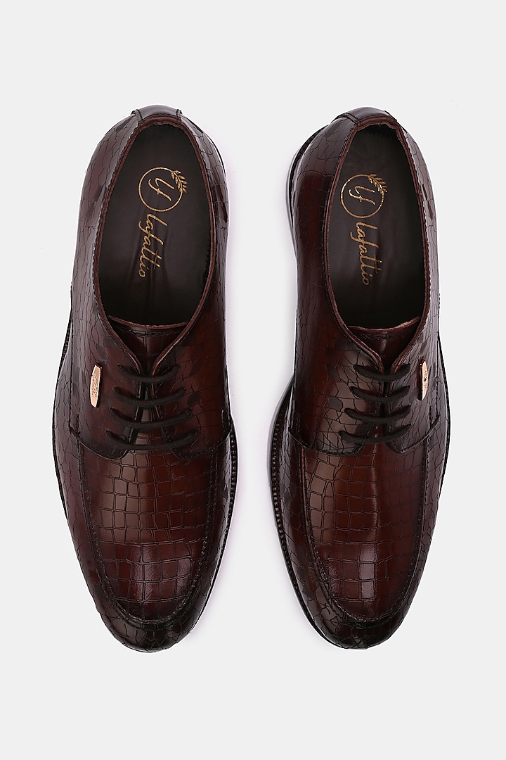 Brown Leather Handpainted Lace-Up Shoes by LAFATTIO