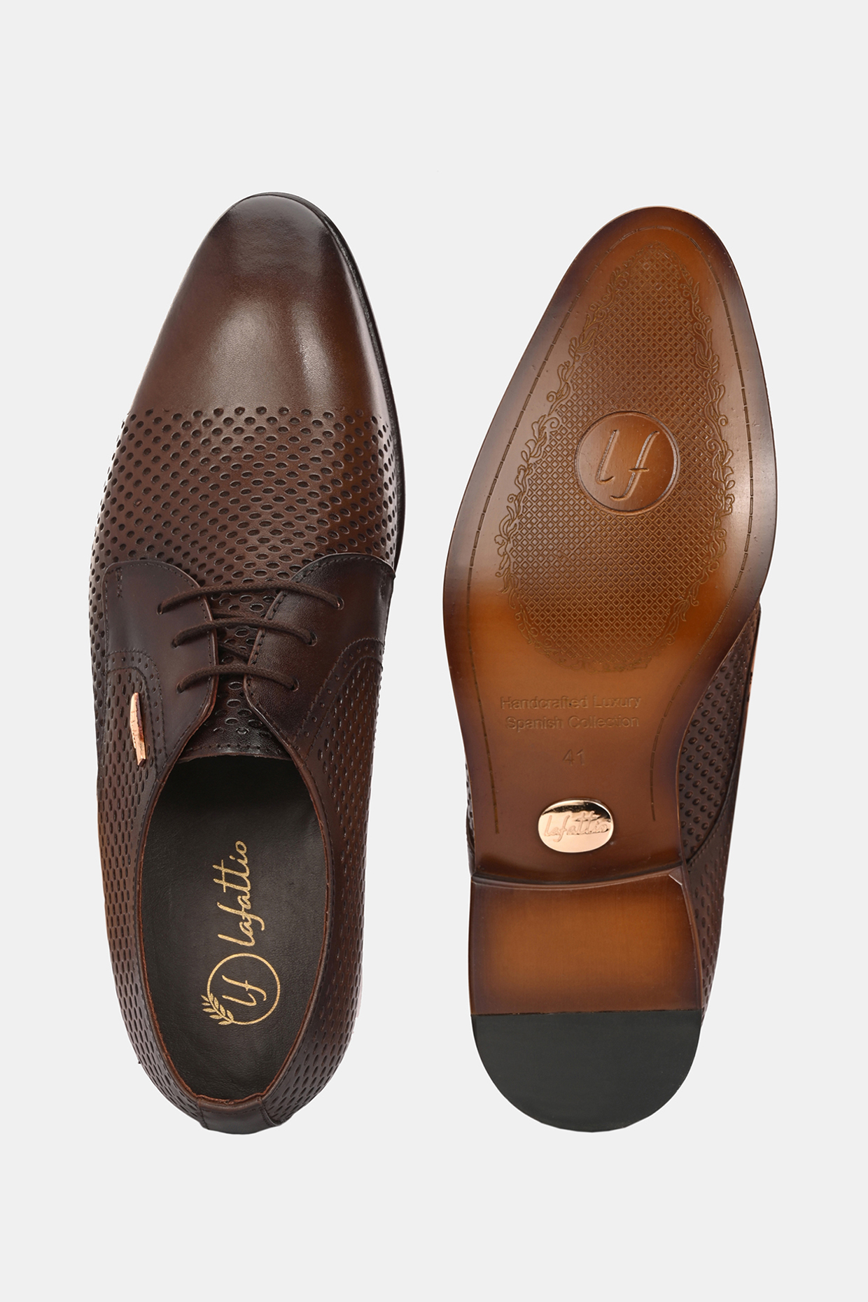 Brown Leather Handpainted Lace-Up Shoes by LAFATTIO