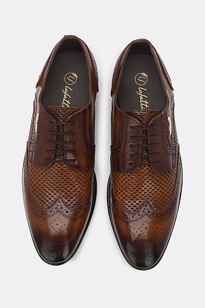 Tan Leather Handpainted Brogues by LAFATTIO