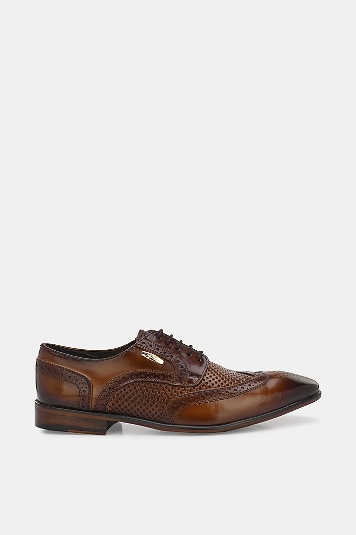 Tan Leather Handpainted Brogues by LAFATTIO at Pernia's Pop Up Shop