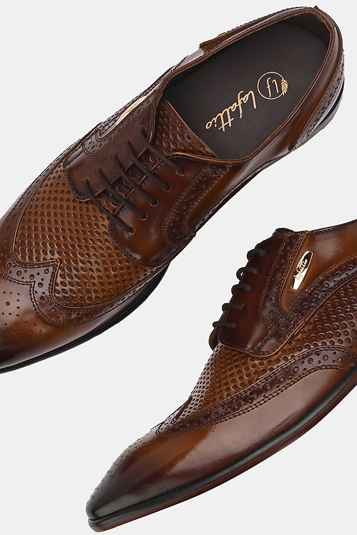 Tan Leather Handpainted Brogues by LAFATTIO at Pernia's Pop Up Shop