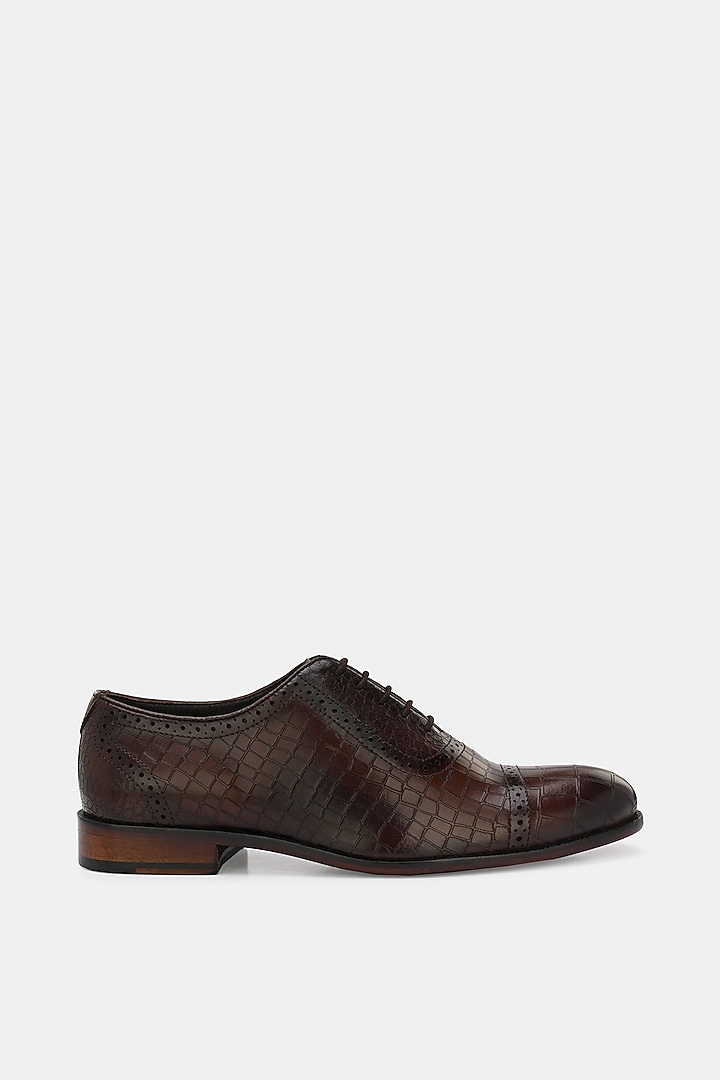 Brown Leather Handpainted Lace-Up Semi Brogues by LAFATTIO at Pernia's Pop Up Shop