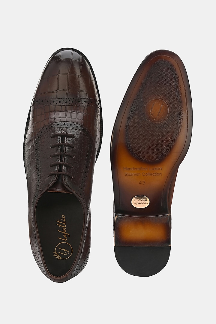 Brown Leather Handpainted Lace-Up Semi Brogues by LAFATTIO