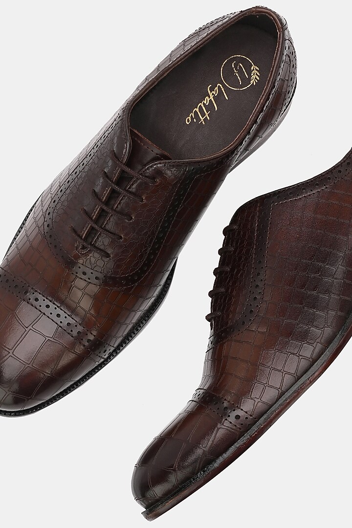 Brown Leather Handpainted Lace-Up Semi Brogues by LAFATTIO at Pernia's Pop Up Shop