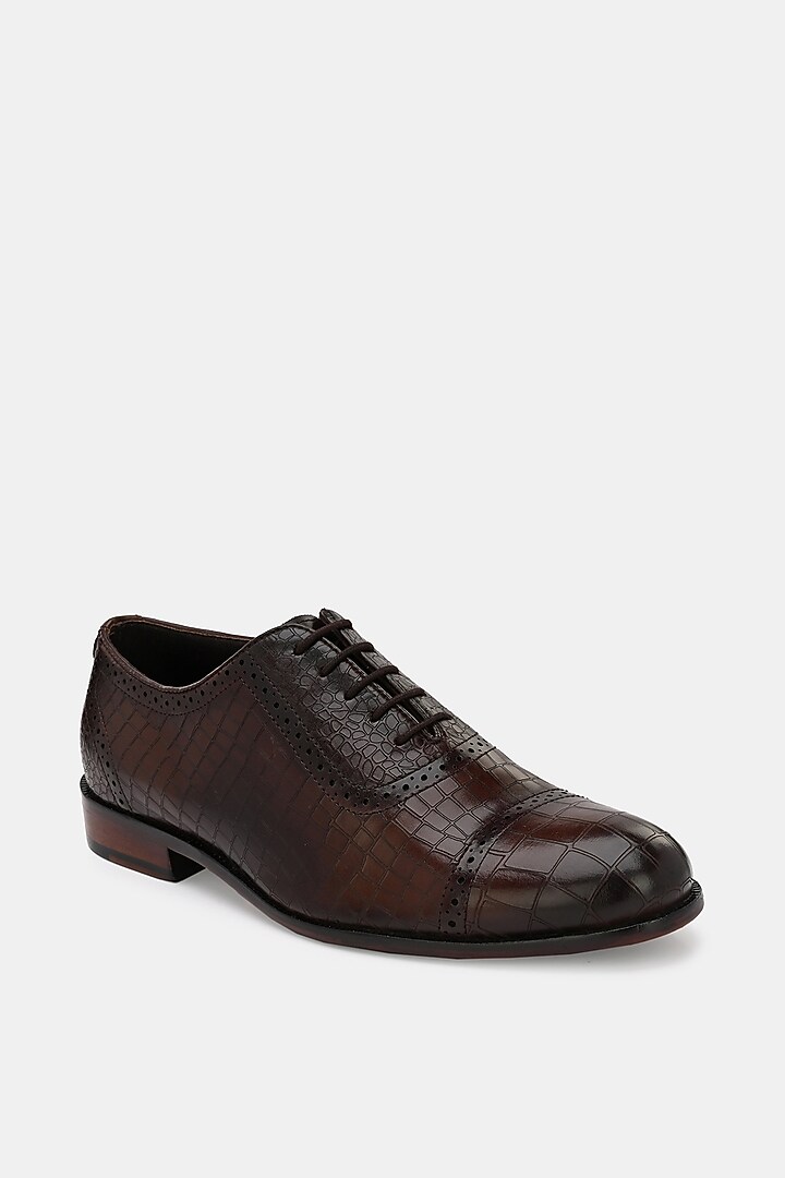 Brown Leather Handpainted Lace-Up Semi Brogues by LAFATTIO at Pernia's Pop Up Shop