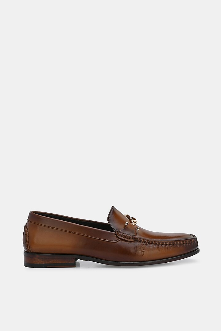 Tan Leather Handpainted Loafers by LAFATTIO at Pernia's Pop Up Shop