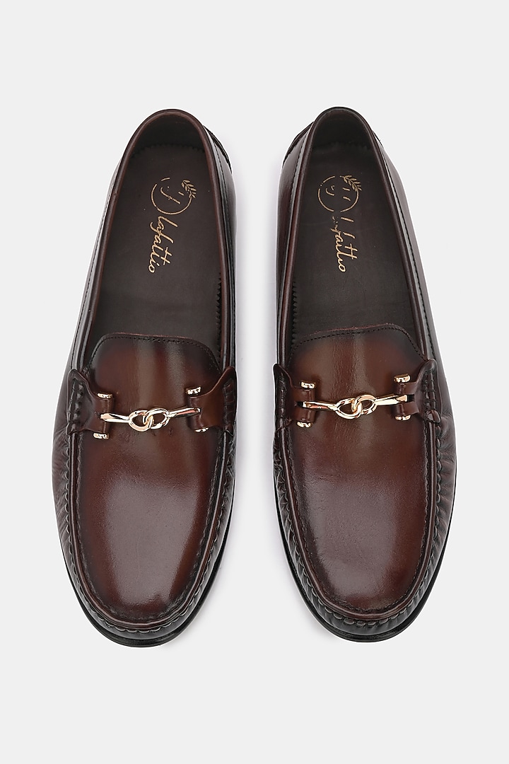 Brown Leather Handpainted Loafers by LAFATTIO at Pernia's Pop Up Shop