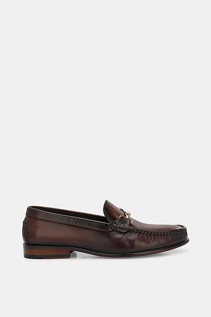 Brown Leather Handpainted Loafers by LAFATTIO at Pernia's Pop Up Shop