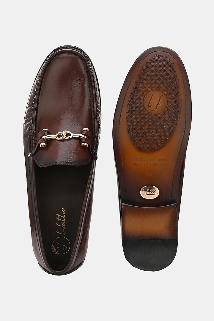 Brown Leather Handpainted Loafers by LAFATTIO