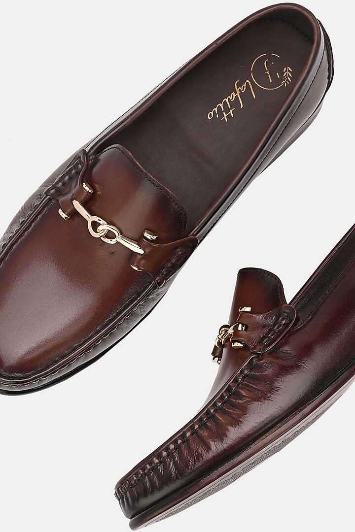 Brown Leather Handpainted Loafers by LAFATTIO at Pernia's Pop Up Shop