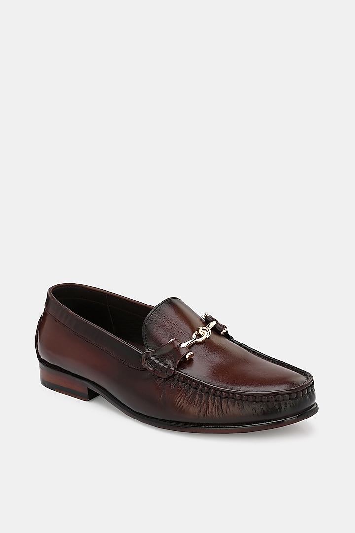 Brown Leather Handpainted Loafers by LAFATTIO at Pernia's Pop Up Shop