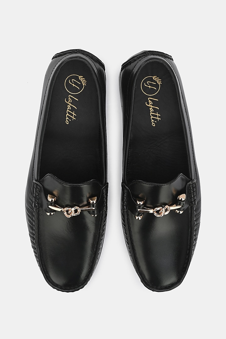 Black Leather Handpainted Loafers by LAFATTIO