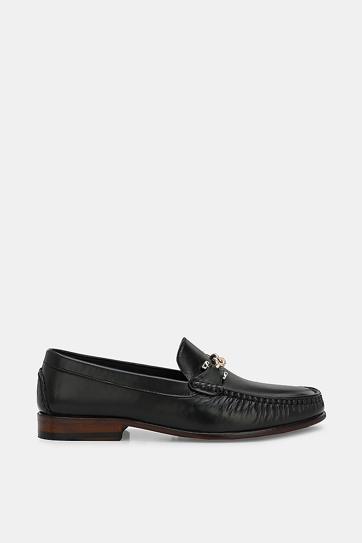 Black Leather Handpainted Loafers by LAFATTIO at Pernia's Pop Up Shop