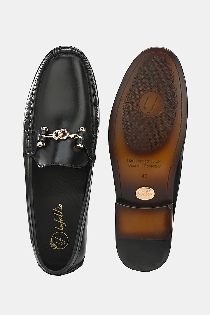 Black Leather Handpainted Loafers by LAFATTIO at Pernia's Pop Up Shop