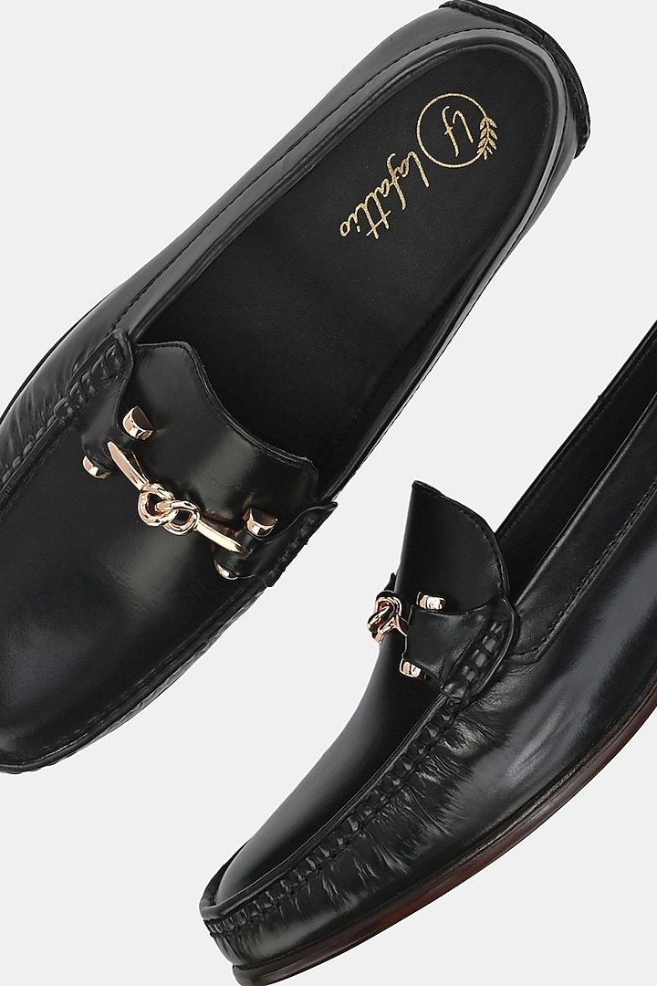 Black Leather Handpainted Loafers by LAFATTIO at Pernia's Pop Up Shop