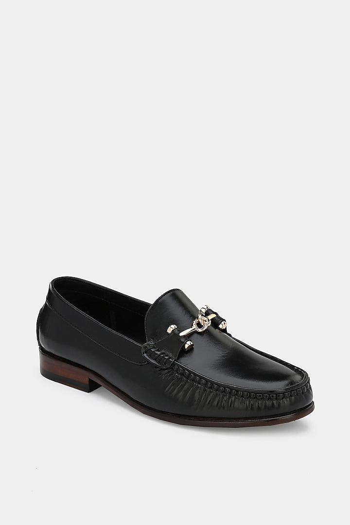 Black Leather Handpainted Loafers by LAFATTIO at Pernia's Pop Up Shop