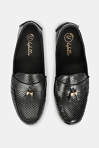 Black Leather Handpainted Loafers by LAFATTIO