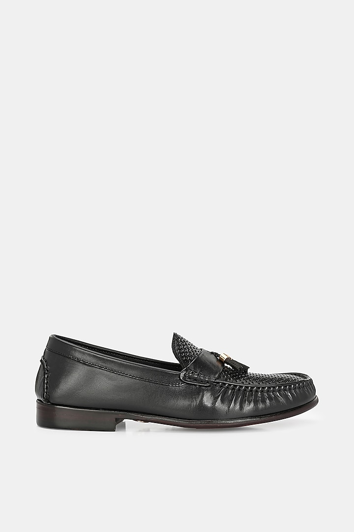 Black Leather Handpainted Loafers by LAFATTIO at Pernia's Pop Up Shop