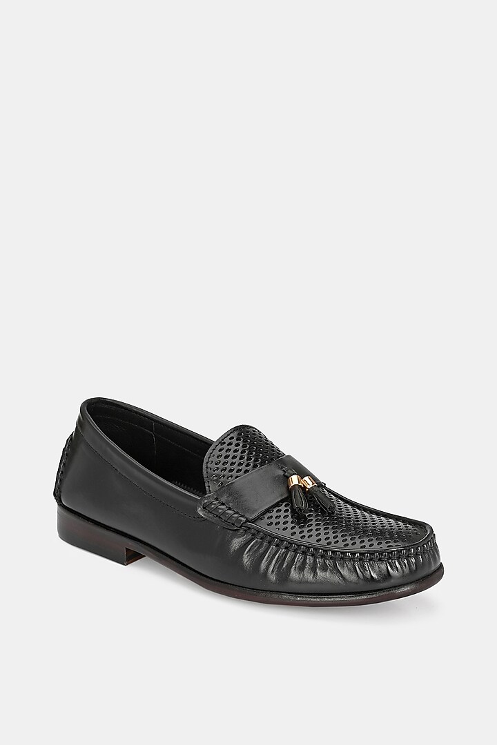 Black Leather Handpainted Loafers by LAFATTIO at Pernia's Pop Up Shop