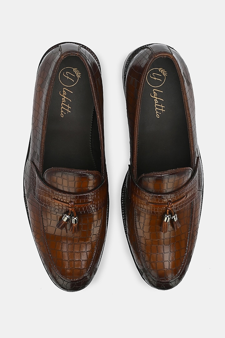 Tan Leather Handpainted Loafers by LAFATTIO