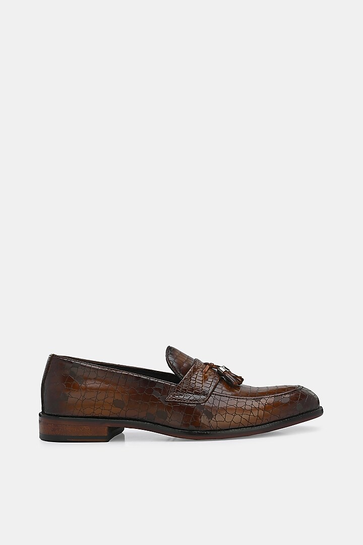 Tan Leather Handpainted Loafers by LAFATTIO at Pernia's Pop Up Shop