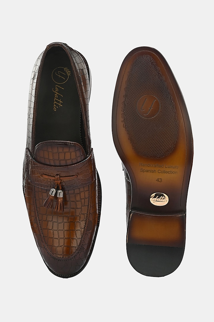 Tan Leather Handpainted Loafers by LAFATTIO at Pernia's Pop Up Shop