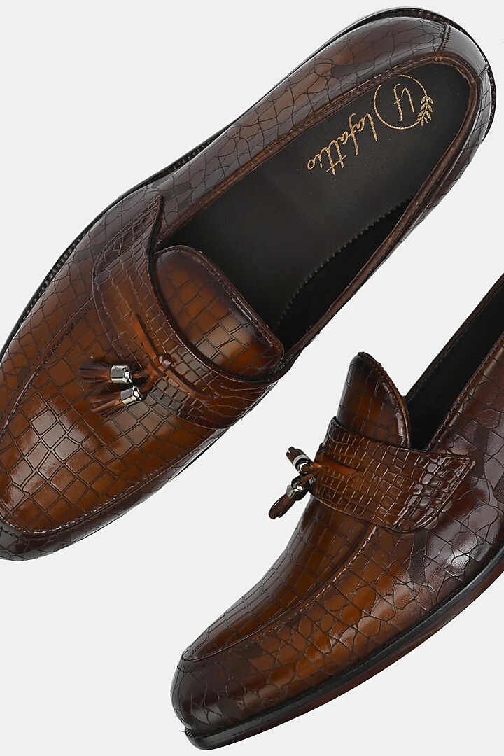 Tan Leather Handpainted Loafers by LAFATTIO at Pernia's Pop Up Shop