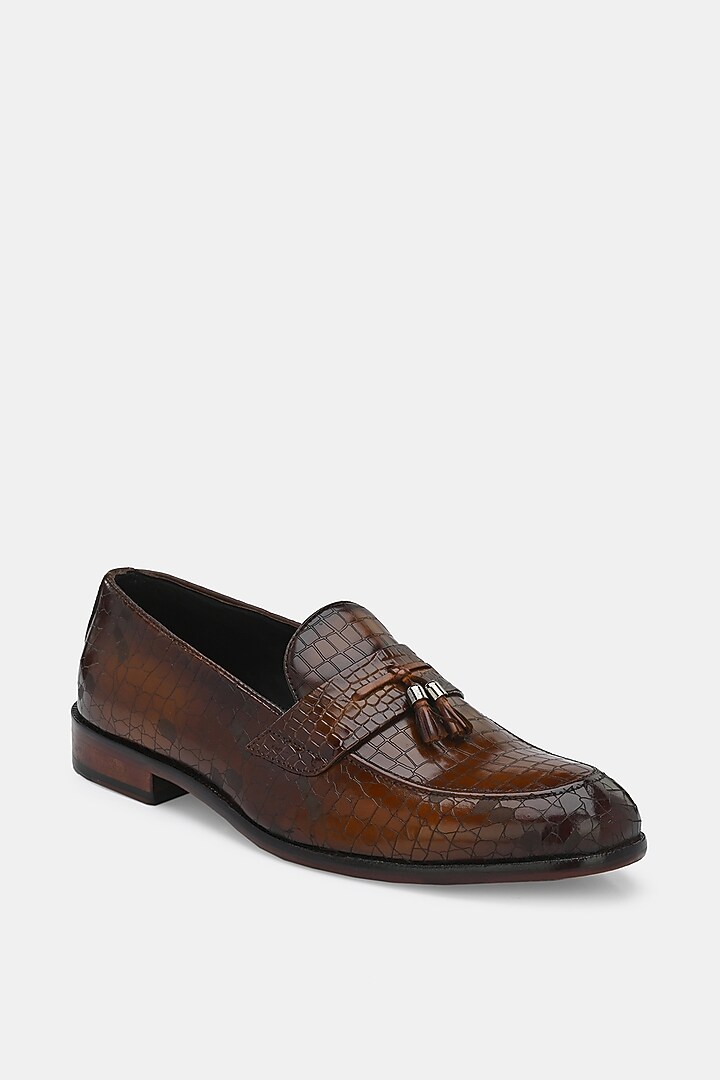 Tan Leather Handpainted Loafers by LAFATTIO at Pernia's Pop Up Shop