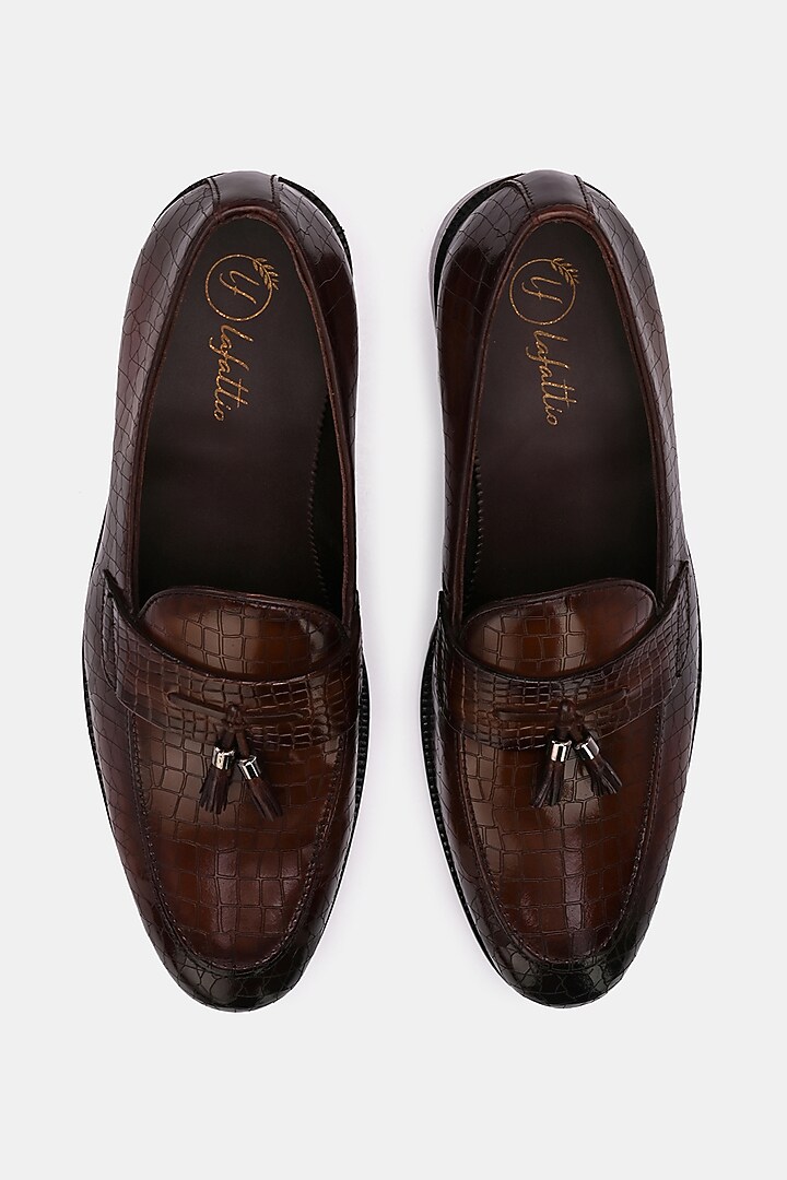 Brown Leather Handpainted Loafers by LAFATTIO at Pernia's Pop Up Shop