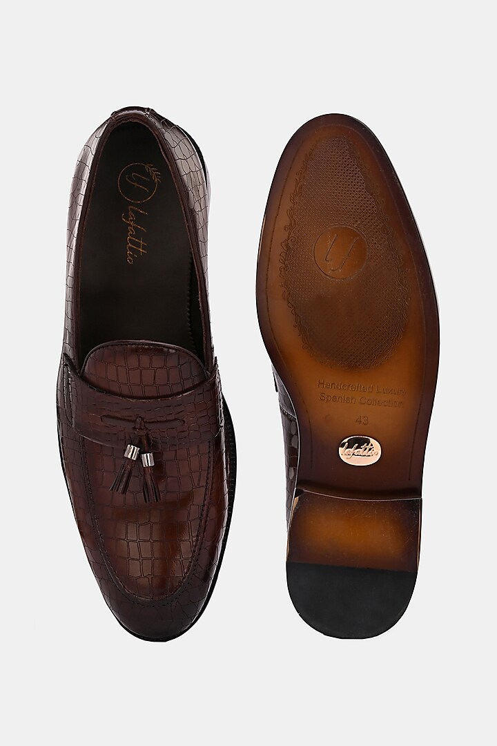 Brown Leather Handpainted Loafers by LAFATTIO