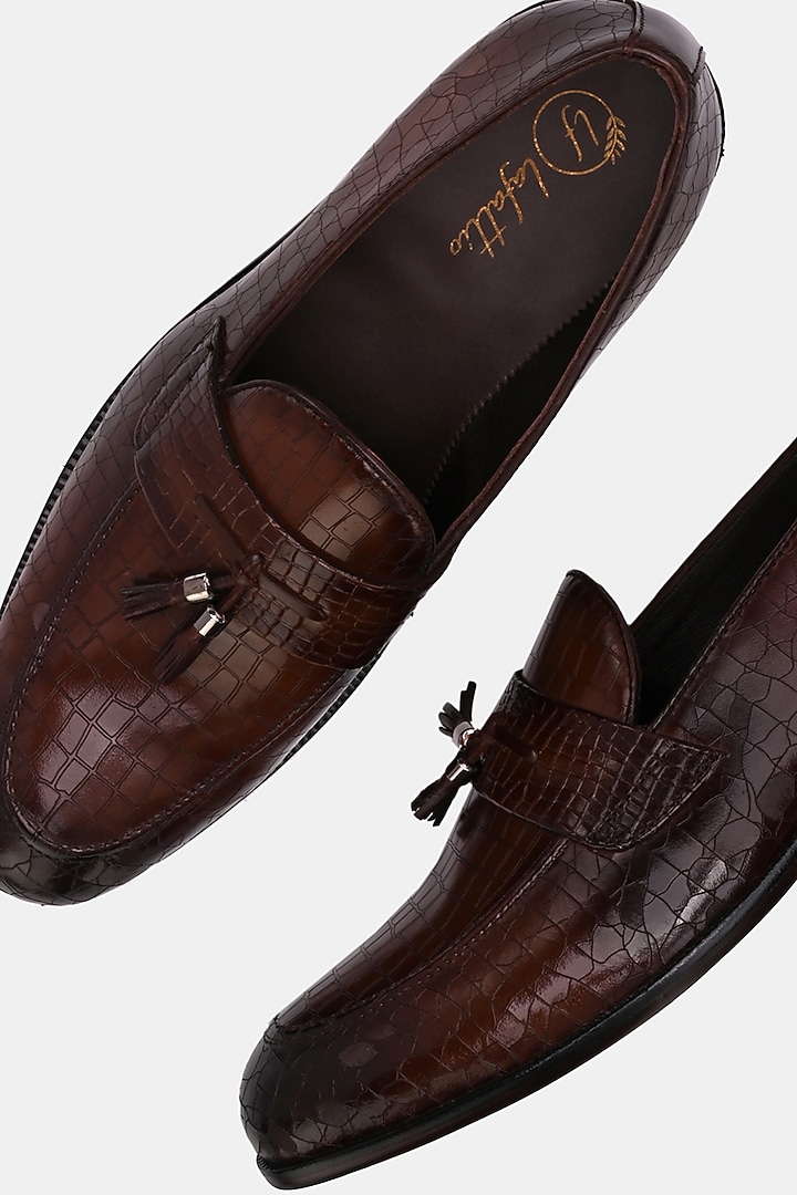 Brown Leather Handpainted Loafers by LAFATTIO at Pernia's Pop Up Shop