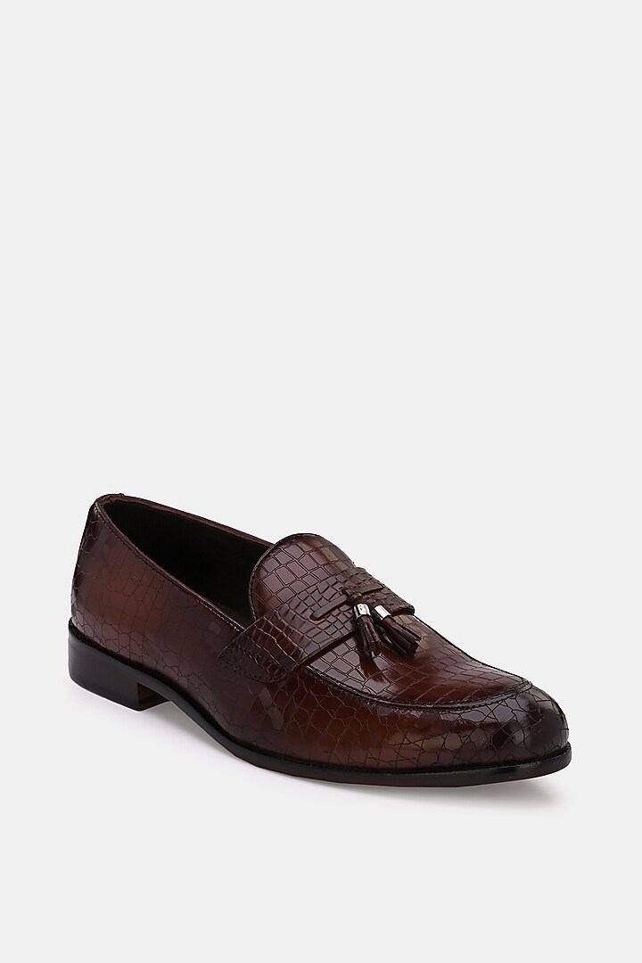 Brown Leather Handpainted Loafers by LAFATTIO at Pernia's Pop Up Shop