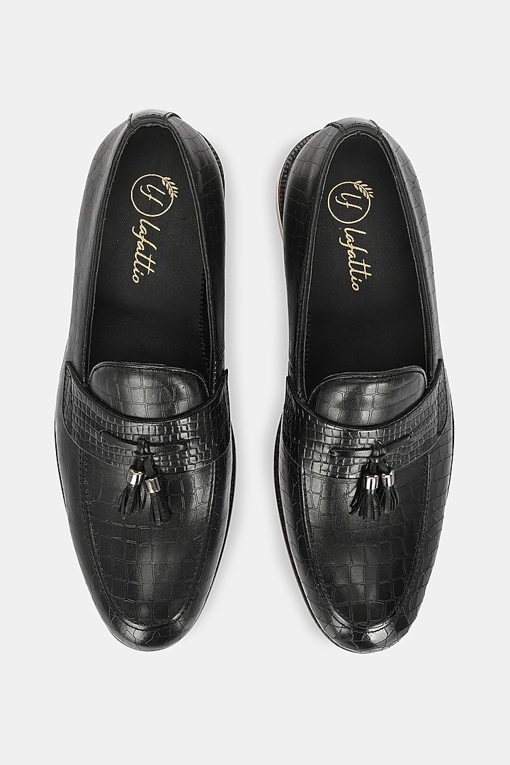 Black Leather Handpainted Loafers by LAFATTIO