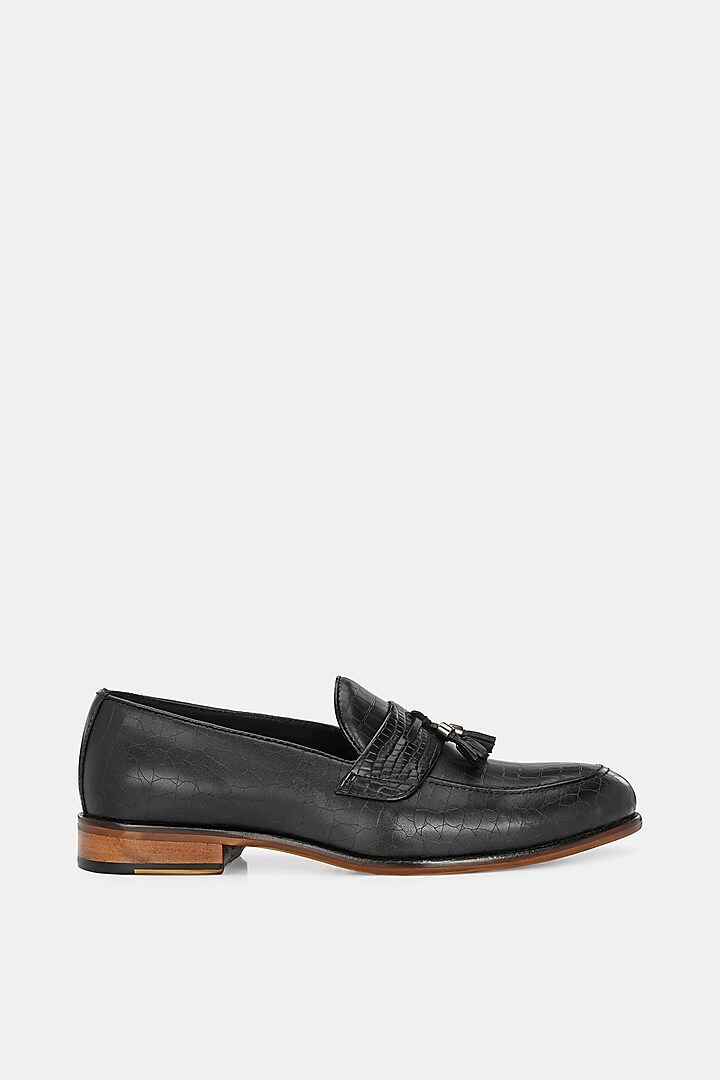 Black Leather Handpainted Loafers by LAFATTIO at Pernia's Pop Up Shop