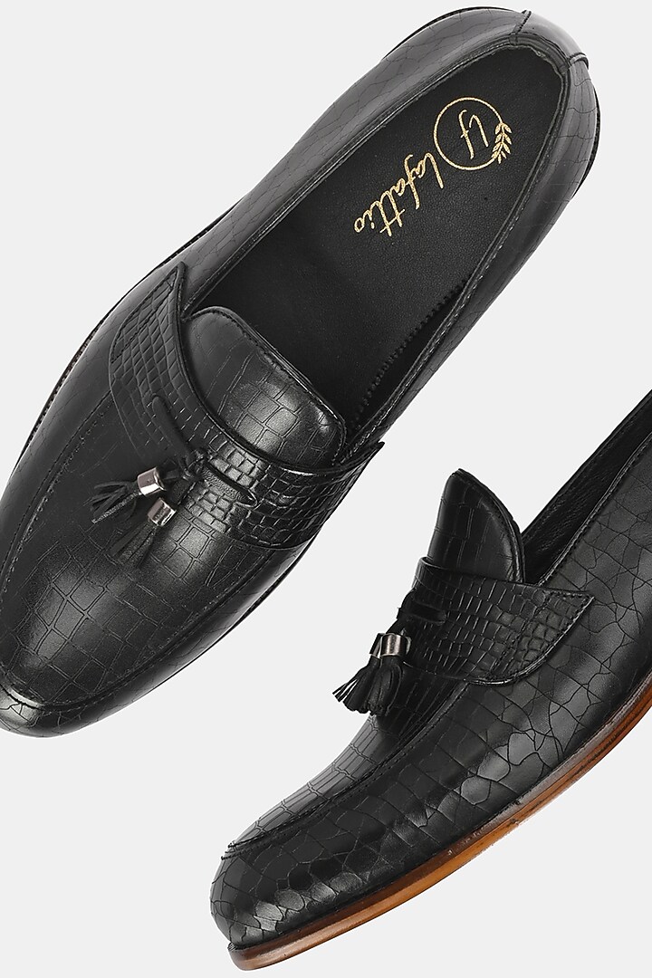 Black Leather Handpainted Loafers by LAFATTIO at Pernia's Pop Up Shop