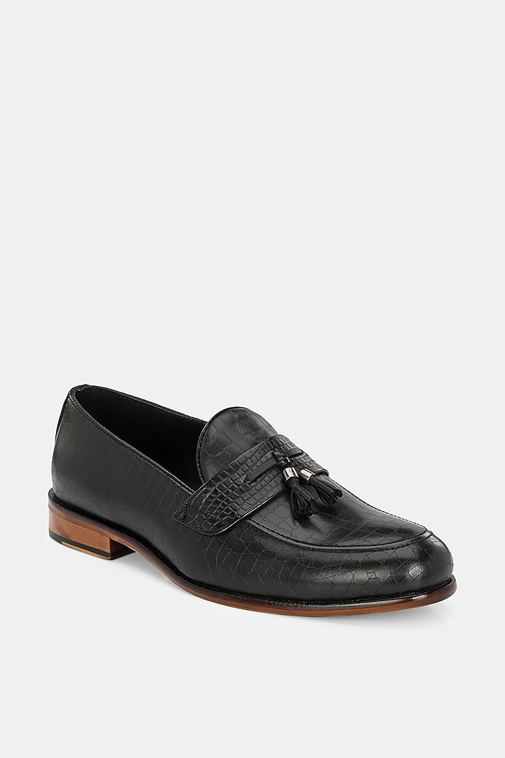 Black Leather Handpainted Loafers by LAFATTIO at Pernia's Pop Up Shop