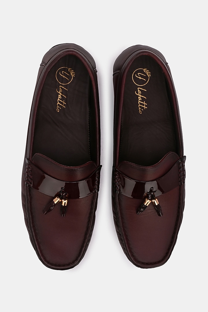 Cherry Leather Handpainted Loafers by LAFATTIO at Pernia's Pop Up Shop