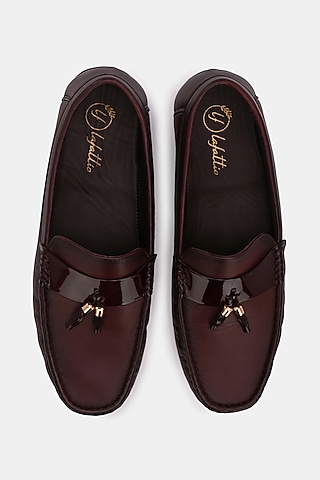 Cherry Leather Handpainted Loafers by LAFATTIO