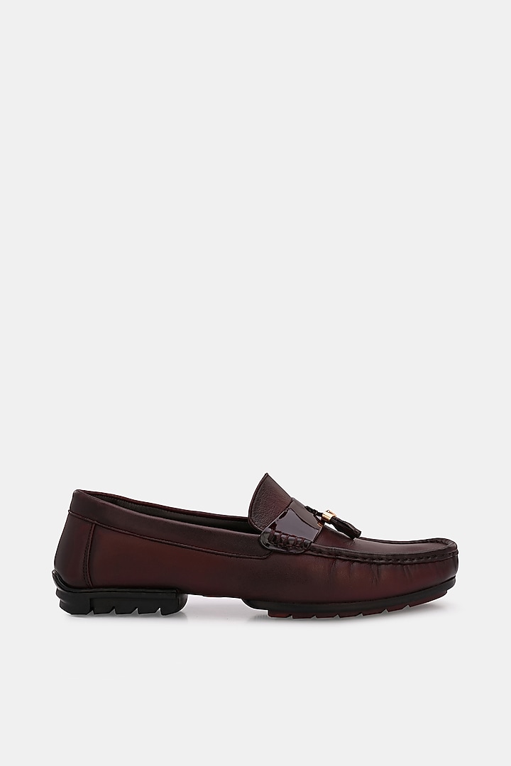 Cherry Leather Handpainted Loafers by LAFATTIO at Pernia's Pop Up Shop