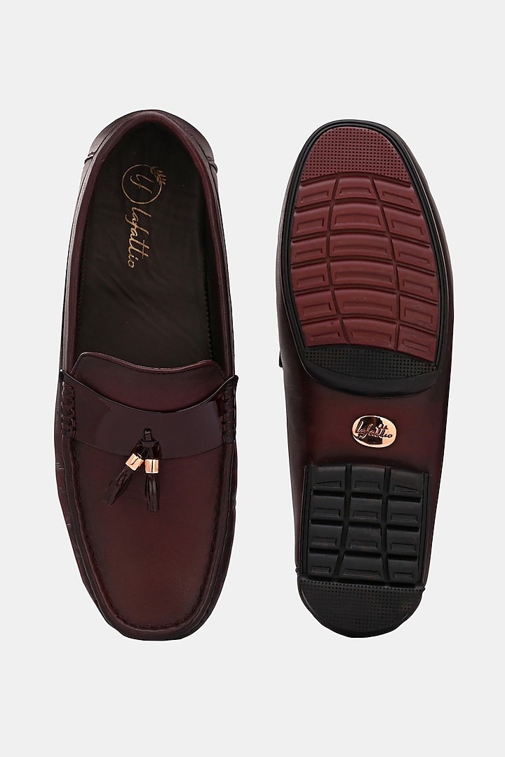 Cherry Leather Handpainted Loafers by LAFATTIO