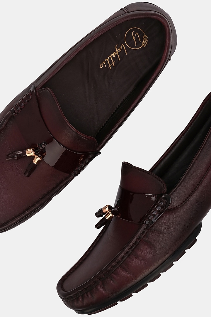 Cherry Leather Handpainted Loafers by LAFATTIO at Pernia's Pop Up Shop