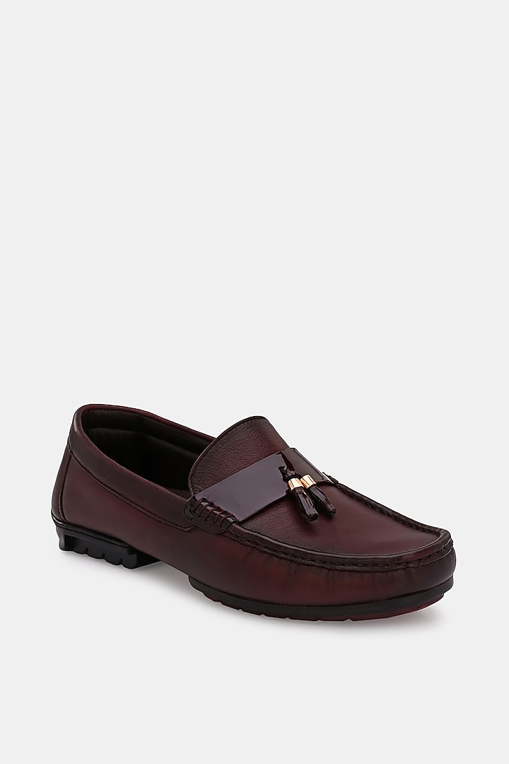 Cherry Leather Handpainted Loafers by LAFATTIO at Pernia's Pop Up Shop