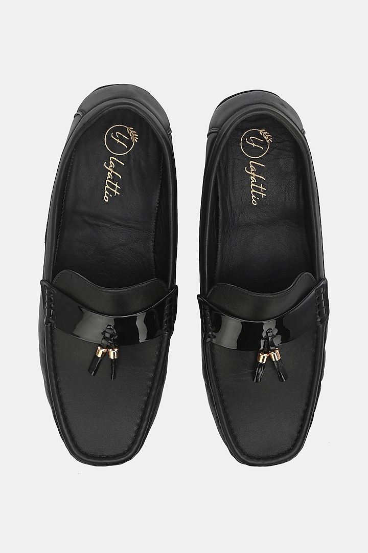 Black Leather Handpainted Loafers by LAFATTIO