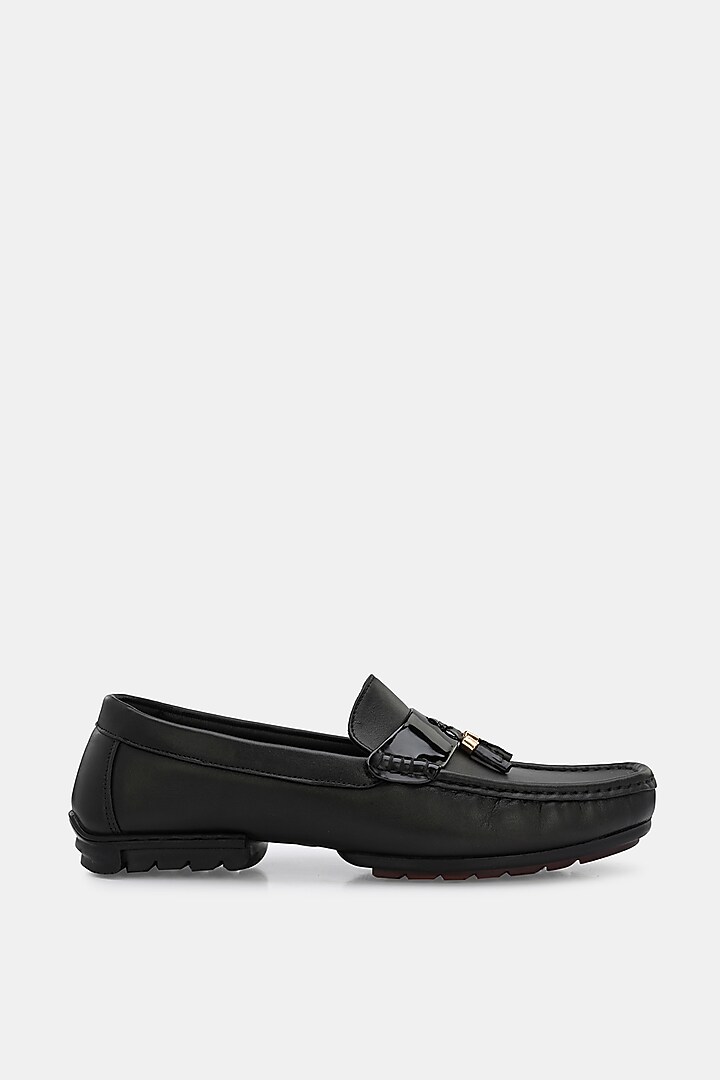 Black Leather Handpainted Loafers by LAFATTIO at Pernia's Pop Up Shop