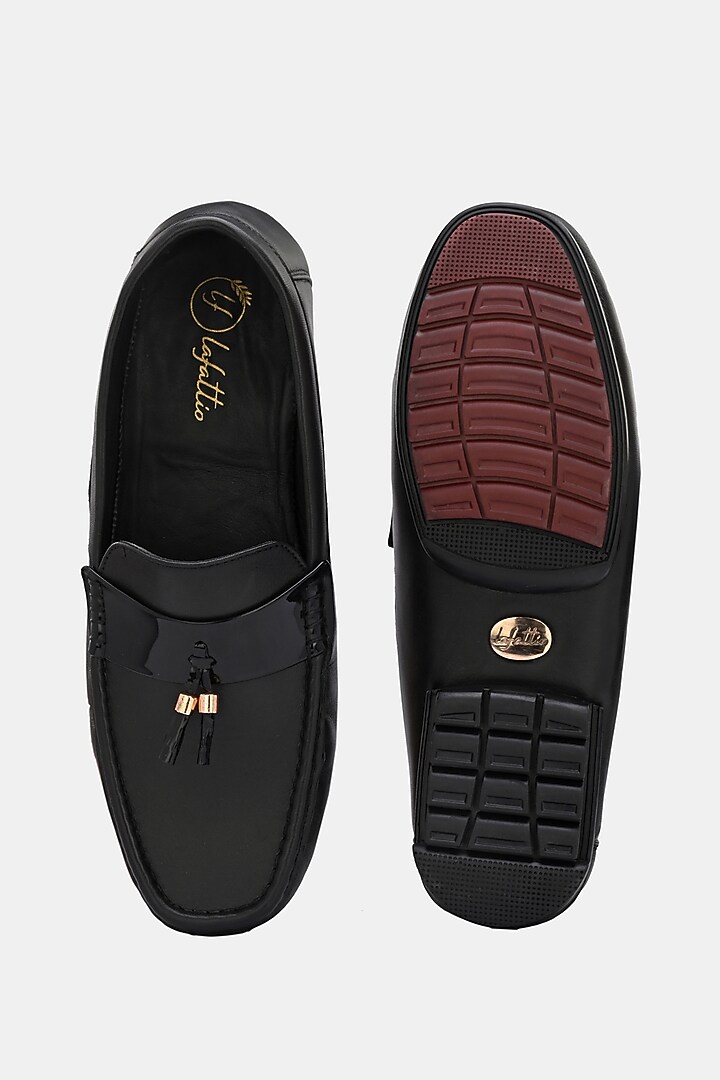 Black Leather Handpainted Loafers by LAFATTIO at Pernia's Pop Up Shop