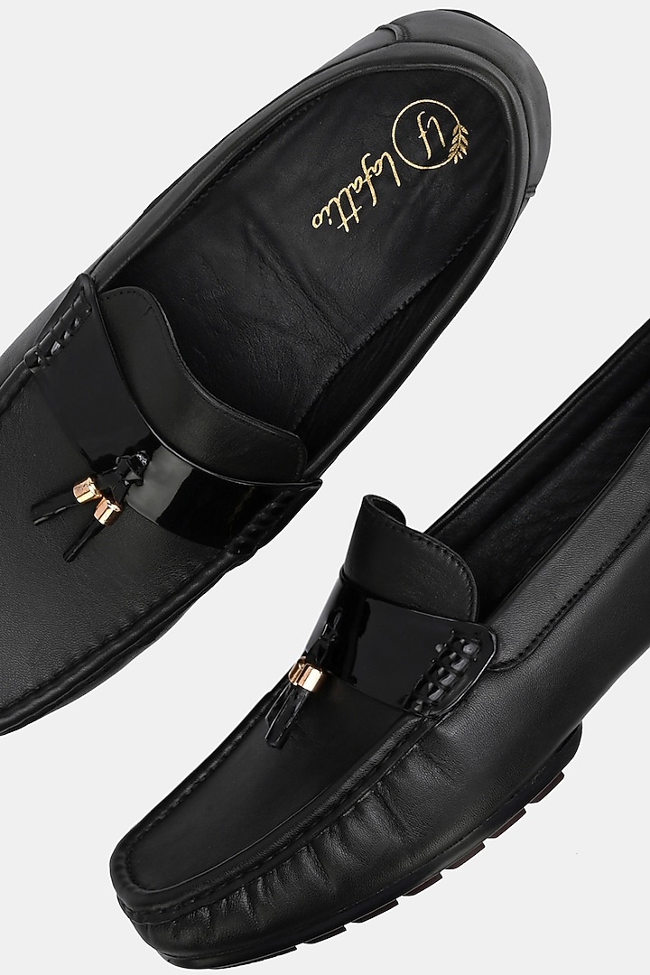 Black Leather Handpainted Loafers by LAFATTIO at Pernia's Pop Up Shop