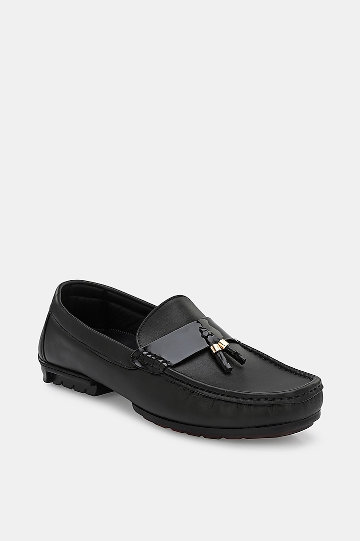 Black Leather Handpainted Loafers by LAFATTIO at Pernia's Pop Up Shop