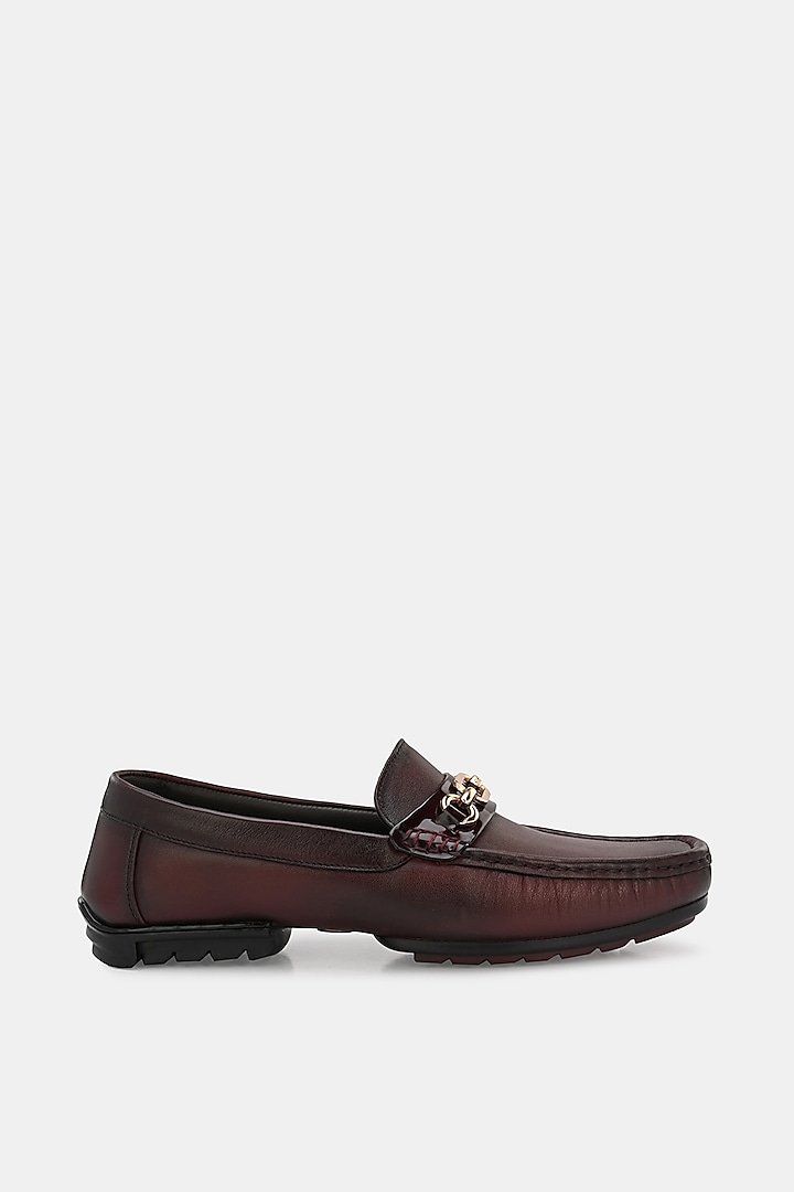 Cherry Leather Handpainted Loafers by LAFATTIO