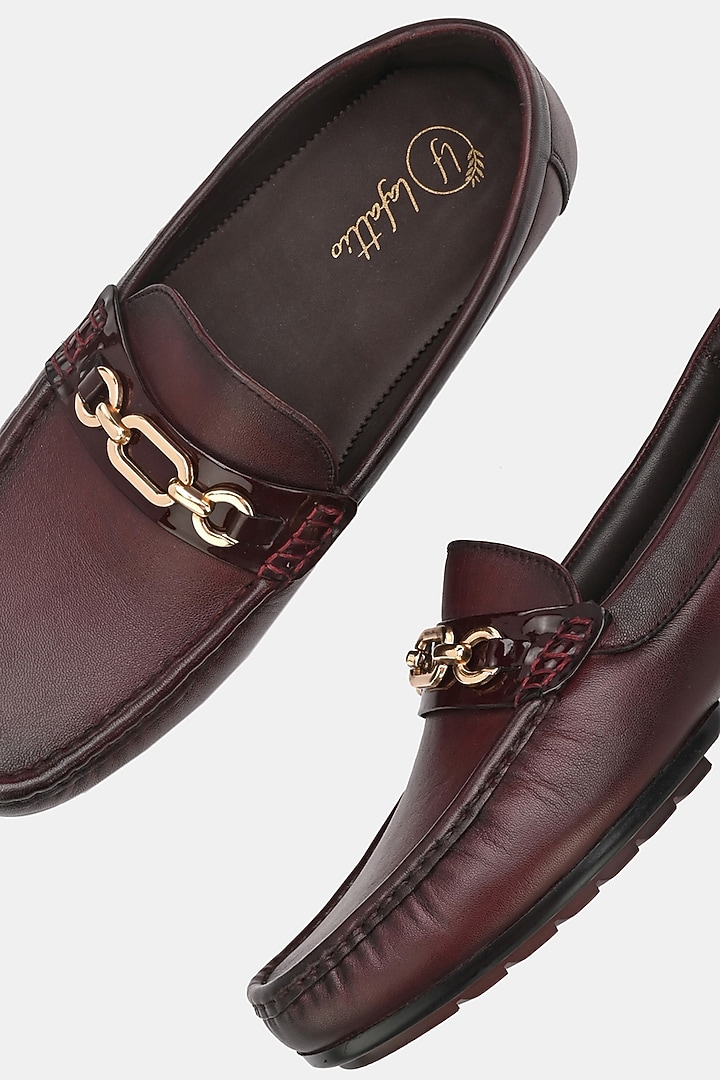 Cherry Leather Handpainted Loafers by LAFATTIO at Pernia's Pop Up Shop