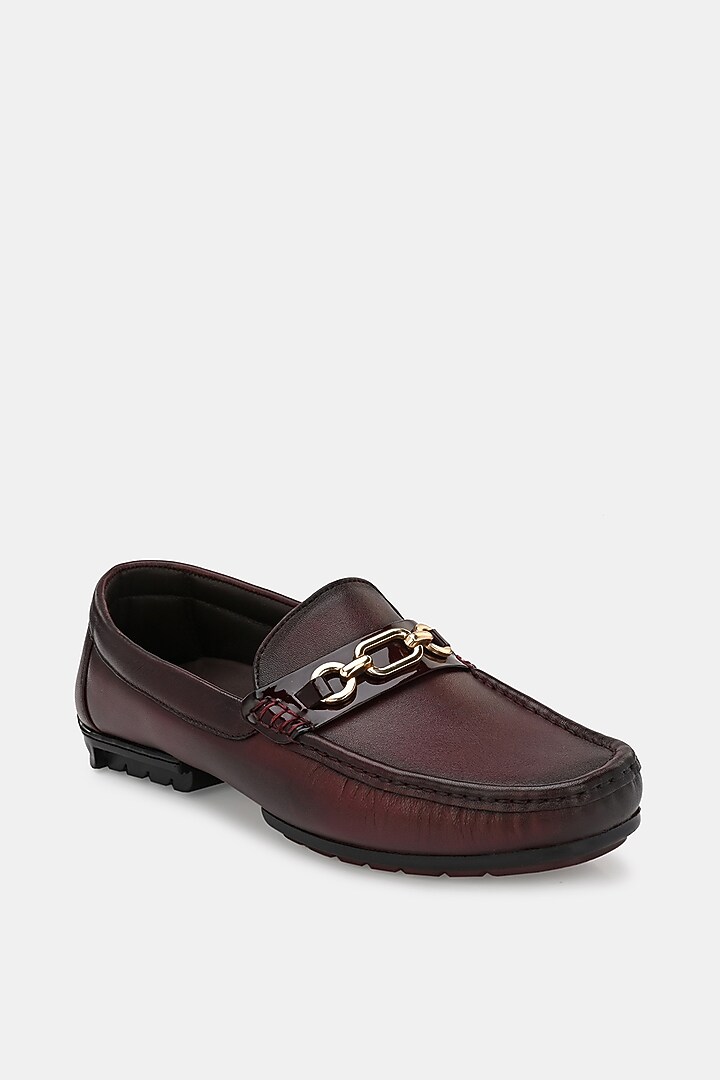 Cherry Leather Handpainted Loafers by LAFATTIO at Pernia's Pop Up Shop